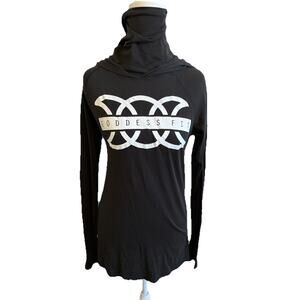 Goddess Fit Long Sleeve Hood Black Top Activewear Neck Warmer Outdoor Hike Run M